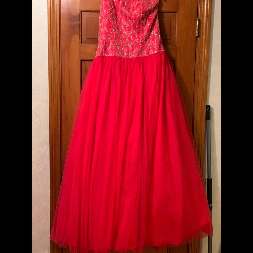Strapless prom gown with beading